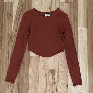 LnA Arya Long Sleeve Crop Top Cinnabar Orange Rust XS